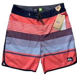 Quicksilver Boys 29 Blue Orange Striped Board Shorts NWT